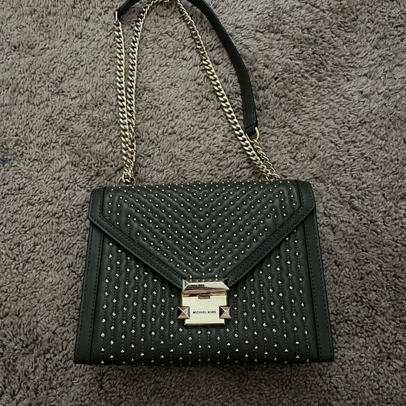 Michael Kors Whitney Green Studded Shoulder Bag - Picture 3 of 4